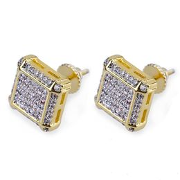 New Fashion Gold Plated Diamond Mens Earring Studs Hip Hop CZ Cubic Zirconia Stud Earrings Jewelry299m