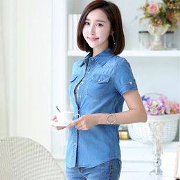 Women's Blouses 2024 Tops S-3XL Women Denim Shirt Summer Fashion Casual Short-sleeve Buttons Slim Thin Blouse Girl Student Cotton Shirts