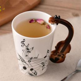 Creative Music Violin Style Guitar Ceramic Mug Coffee Tea Milk Stave Cups with Handle Coffee Mug Novelty Gifts Preference2739