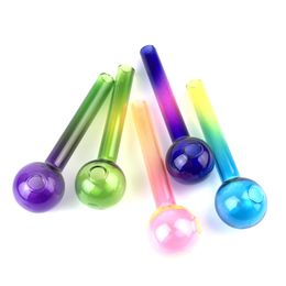 12mm 2mm Thick Straw Tube Oil Burner Smoking Pipe with 4.2 Inch 30mm Big Bowl Pyrex Rainbow Colour Glass Hand Pipes