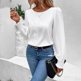 Women's Blouses Fashion Versatile Round Collar Long Sleeve Top Colour Stitching Shirt