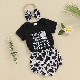 Clothing Sets Born Baby Girls Elephant Shorts 3Pcs Animal Print Summer Cow Outfits Short Sleeve Romper And Suit