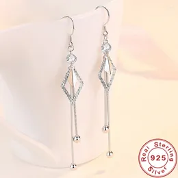 Dangle Earrings 925 Sterling Silver Long Tassel Diamond-Shaped Zircon For Women'S Fashion Jewellery Gifts
