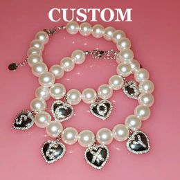 Customised Name Bracelet Pearls Chain with Zircon Letters Pendants Heart Shape Letters Charms DIY Bracelet 240125