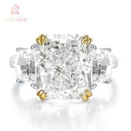 IsRabbit 18K Gold Plated Radiant Cut 8CT Fancy Vivid Sapphire Birthstone Gem Ring 925 Sterling Silver Fine Jewellery Drop 240119