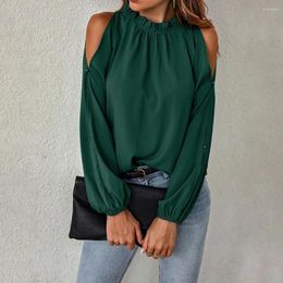 Women's Blouses Spring Autumn Tops Women 2024 Fashion Green Long Sleeve Off Shoulder Top Elegant O Neck Femme Casual Shirts