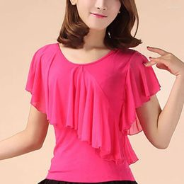 Women's Blouses Stylish Loose Spliced Ruffles Asymmetrical Blouse Clothing 2024 Summer Oversized Casual Pullovers Irregular Shirt D101