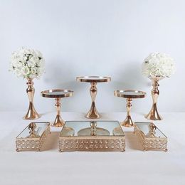 Pcs Gold Electroplate Crystal Cake Stand Set Mirror Metal Cupcake Display Wedding Birthday Party Dessert Plate Rack Other Bakeware280o