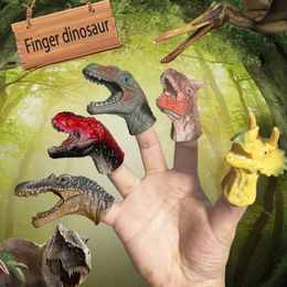 5pcs Finger Dinosaur Puppet Toys Battle Role Play Toy Velociraptor Mini Hand Animal Model Doll Soft Rubber Gloves Gifts for Boys 240126