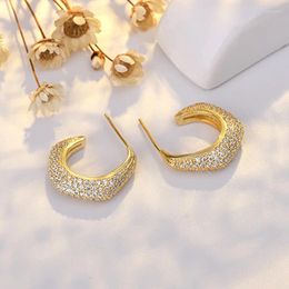 Stud Earrings Fahion Row Zircon Ear Earring Women C Shape High-grade Twinkling For K Lady Yellow Gold Colour Jewellery Drop-