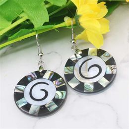 Dangle Earrings 28MM Round Black White Grid Shell Drop Circular Ring Natural Stone Women Girl DIY Alloy Fashion Jewelry Making Design