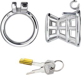 Flat Chastity Cage Chastity Devices with Karabiner Stainless Steel Chastity Lock for Men Penis Cage Man Fish Basket Dark Lock Design, Good Concealment, SM Sex Toys