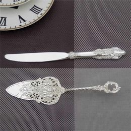 9 25'' Silver Wedding Cake Serve Set Small Shovel Knife Baroque Party Decorating Birthday Silverware Christmas Gift 21103162