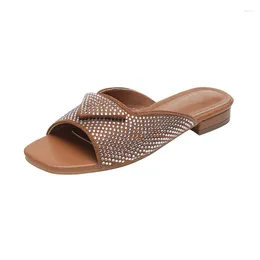 Slippers Rhinestone Women 2024 Summer Fashion Low-heeled Women's For Home Designer Woman Shoes