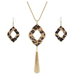 Earrings & Necklace Long For Women Leopard Print Cheetah Leather Drop Dangle Set Geometric Pendant Fringe Tassel327m