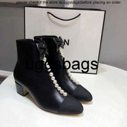 CChanel Boots Chanells Chanelliness Fashion Leather Pearl Women Chain Tasselboots Chunky Heel Solidcolor Short Boots