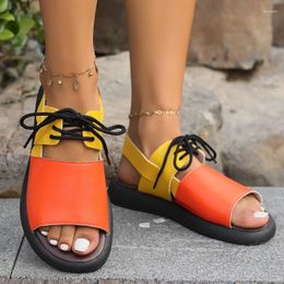 Sandals Peep Toe Lace-up Casual Solid GLADIATOR Women's Shoes On Sale 2024 High Quality Pu Flat With Summer