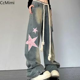 Jeans Grunge Aesthetic High Waist Blue Denim Baggy Pants Y2K Vintage Acubi Star Wide Leg Cargo Trousers Women Clothes Oversize 240122