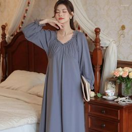 Women's Sleepwear Autumn Loose Cotton Nightgown Princess Nightwear Vintage Victorian Solid Colour Nightdress Cute Lace V Neck Night Dress