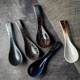 Spoons Ceramic Short Handle Soup Spoon Kitchen Dinner For Rice Porridge Tableware Teaspoon Accessories336E