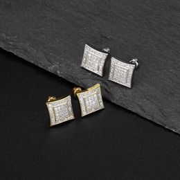 Micro Pave Cubic Zirconia Ice Out Geometrci Square Stud Earring Men Women Bling CZ Earrings Hip Hop Rapper Jewelry257Y