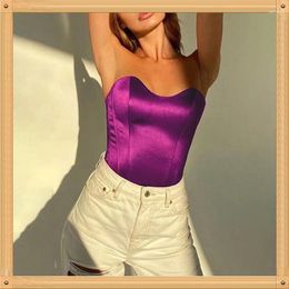 Women's Tanks 2024 Satin Corset Crop Top Strapless Green Summer Sexy Tube Off Shoulder Party Sleeveless Bustier Tank Tops Women