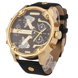 Wristwatches Brand Shiweibao Quartz Watches Men Fashion Watch Leather Strap Golden Case Relogio Masculino Dual Time Zones Military295U