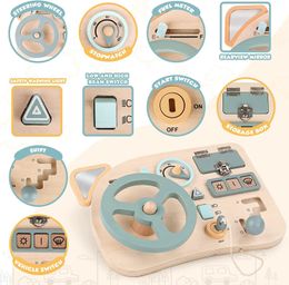 Montessori Toy Steering Wheel Wooden Busy Board Sensory Toys for Toddlers Preschool Travel Learning Activities 240124