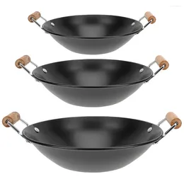 Pans 3 Pcs Stainless Steel Griddle Kitchen Pots Thickened Wooden Handle Dishpan Stove Dry With