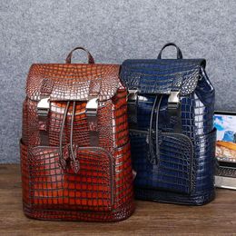 Backpack Genuine Leather Bag Real Cowhide Crocodile Pattern Men's Business Casual Large Capacity Travel