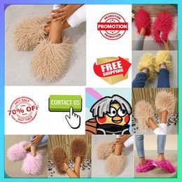 Free shipping Casual Platform Plush Slides Slippers Men Woman Keep warm warm with plush Light weight Large size super soft soles Flat Winter sandals 36-49