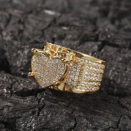 Hip Hop New Men's Big Love Men Ring Famous Brand Iced Out Micro Pave CZ Rings Punk Rap Jewelry2423