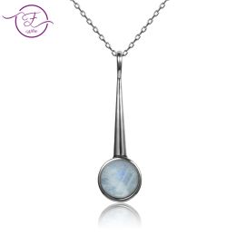 Pendants New Listing S925 Sterling Silver Pendant Necklace Large Round 10MM Moon Stone Geometric Necklace Engagement Party Gift