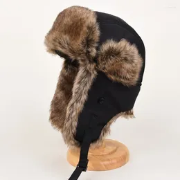 Berets Winter Faux Fur Pilot Hat Men Women's Outdoor Ear Flaps Windproof Warm Russian Thermal Bomber Hats