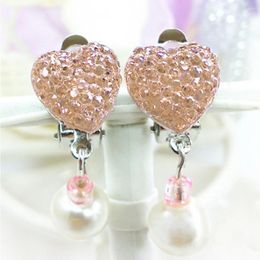 Backs Earrings Crystal Hear Shape Princess Ear Clip Safe Korean Trendy Kid Children No Piercing Earring Girls Birthday Gift