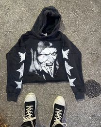 Devil Print Jacket American Street Trend Oversized Hoodie Men Y2K Rock Gothic Punk Loose Pullover Sweatshirt Men 240123