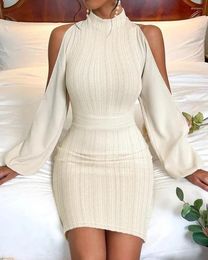 Casual Dresses Split Sleeve Cable Textured Bodycon Dress Women High Waist Solid Colour Sexy Sheath Slim Mini Fashion Summer Party