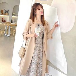 Women's Trench Coats Casual Summer Coat For Women Solid Mid Length Outerwear Cardigan Windbreaker Trendy Streetwear Long Sleeve Sunscreen