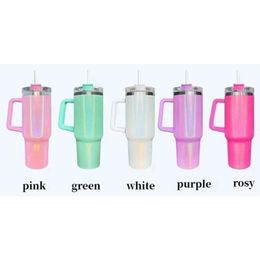 40oz stainless steel Glitter tumbler with handle lid straw big capacity Shimmer glossy water bottle outdoor camping cup vacuum ins258q