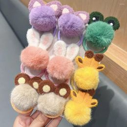 Hair Accessories Cartoon Elastic Rope Band Handmade Ponytail Holders Plush Ball Sweet Animal Ring Kid Girl