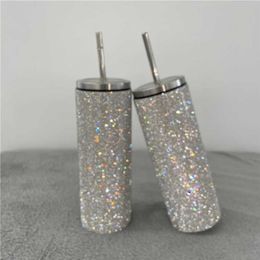 20oz Bling Diamond Thermos Bottle Coffee Cup with Straw Stainless Steel Water Bottle Tumblers Mug Girl Women Gift 211013210u