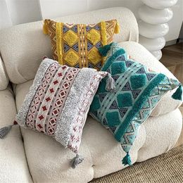 Pillow Tufted Linen Print Pillowcase Bohemian Ethnic Throw Pillows Cover Sofa Bedroom Bedside Decorative No Core