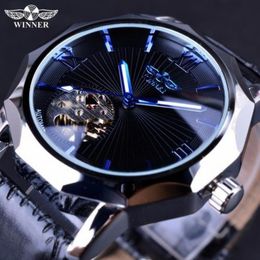 Winner Blue Hands Design Transparent Skeleton Small Fashion Dial Display Mens Watches Top Brand Luxury Automatic Fashion Watches294s