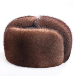 Berets 2024 Autumn Winter Mink Leather Men's Casual Hat Lei Feng Real Free Delivery For Men
