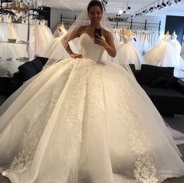 New Designer Ball Gown Wedding Dress Sweetheart Beading Lace Appliques Tulle Bridal Gowns Bride Dresses Customed Vestido de Noivas