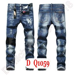 Mens Jeans D2 Luxury Italy Designer Denim Jeans Men Embroidery Pants DQ2&1059 Fashion Wear-Holes splash-ink stamp Trousers Motorcycle riding Clothing US28-42/EU44-58