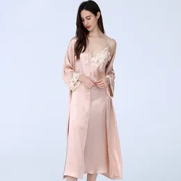 Women's Sleepwear Top Quality 19MM Pure Silk Robes Women Lace Nightgown Set Custom Night Dress