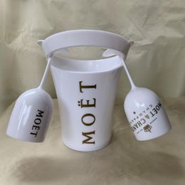 2glass 1bucket New Moet Champagne Flutes Glasses Plastic Wine Cooler Glasses Dishwasher White Moet Acrylic Champagne Buckets294c