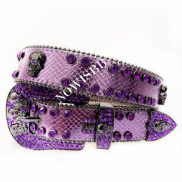 Punk Skull Bb Rhinestone Simon Belts Luxury Brand Men Black Leather Strap Western Cowboy Crystal Studded Diamond Bling Belt Women234j