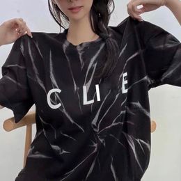 T-shirt Designer Tie-dye splash-ink letter-print pullover round neck Pure cotton street fashion high sense men and women couples with short sleeves size s to xl black